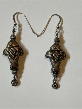 Sterling Silver Fish Charm Dangle Earrings